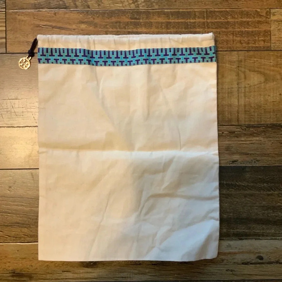 Tory Burch Drawstring Dust Cover Bag canvas 12 x 15 with logo metal tag EUC - Picture 1 of 7